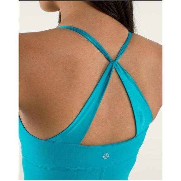 SOLD - Lululemon Practice Daily Tank Top Surge Blue Satin Straps Shelf Bra Sz 10 - Picture 2 of 11